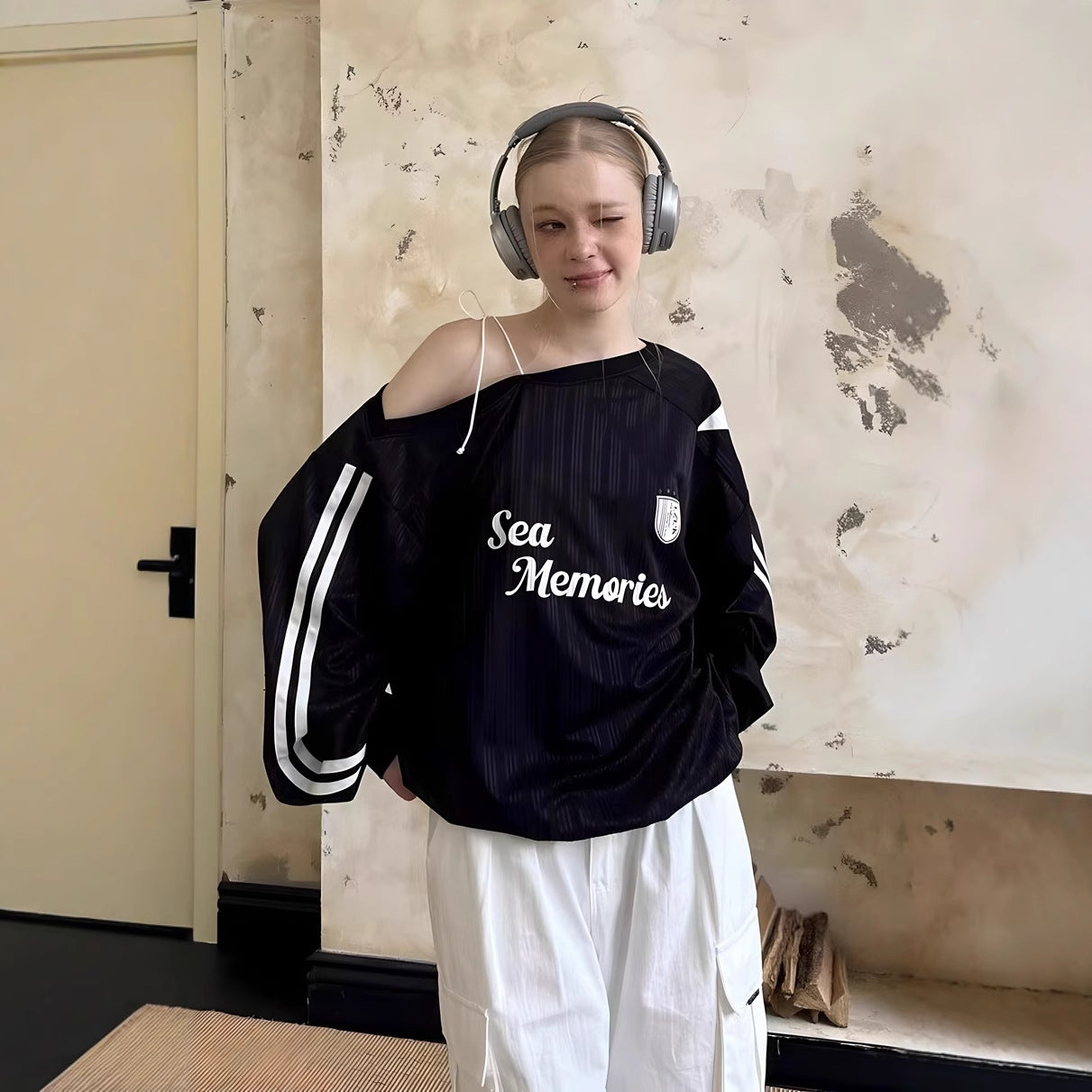 Street Hipster Slant Shoulder Pullover Top Polyester Sweater S-XL - Teleplus