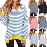 Striped Pullover Sweatshirt for Women Streetwear Polyester Crewneck S-XXL - Teleplus