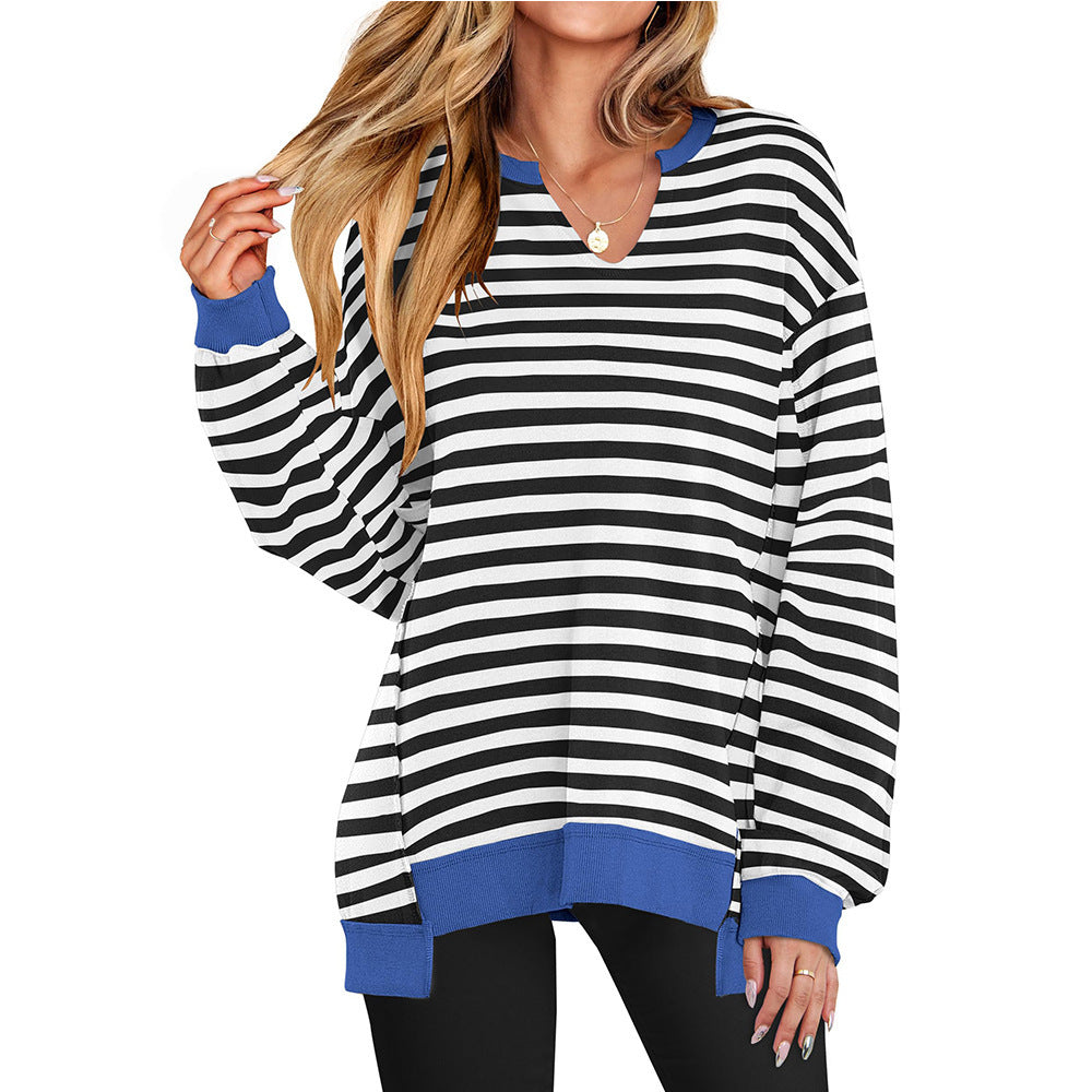 Striped Pullover Sweatshirt for Women Streetwear Polyester Crewneck S-XXL - Teleplus