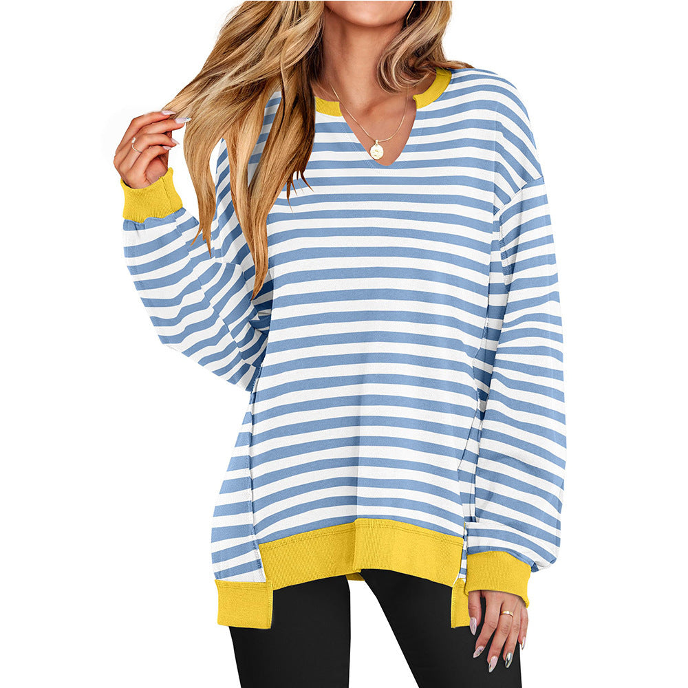 Striped Pullover Sweatshirt for Women Streetwear Polyester Crewneck S-XXL - Teleplus