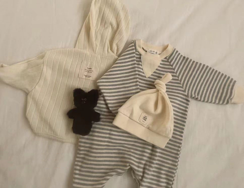 Striped Round Neck One-piece Long Sleeves Boys And Girls - Get Striped in Style with This Fun One-Piece Outfit