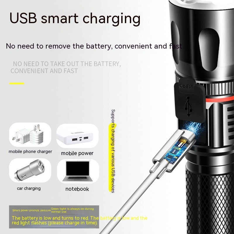 Strong Light Flashlight 10W T6 Camping Telescopic Multifunctional Torch - outdoor camping telescopic multifunctional