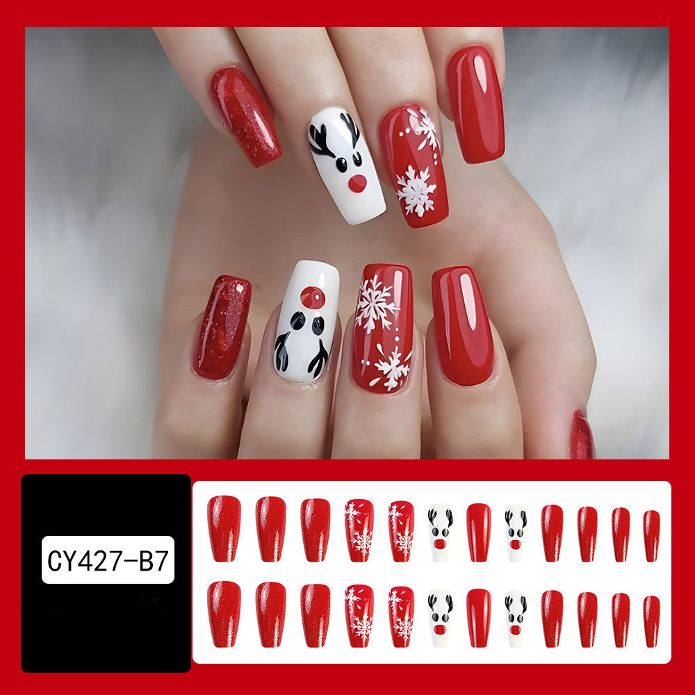 Stylish Christmas False Nails with Snowflake Nail Art and Stickers - Teleplus christmas false nails snowflake nail art