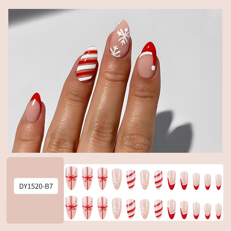 Stylish Christmas False Nails with Snowflake Nail Art and Stickers - Teleplus christmas false nails snowflake nail art