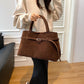 Suede Tote Design Portable Shoulder Bag in Polyester Brown 38x25x16cm - Teleplus suede tote design portable shoulder bag