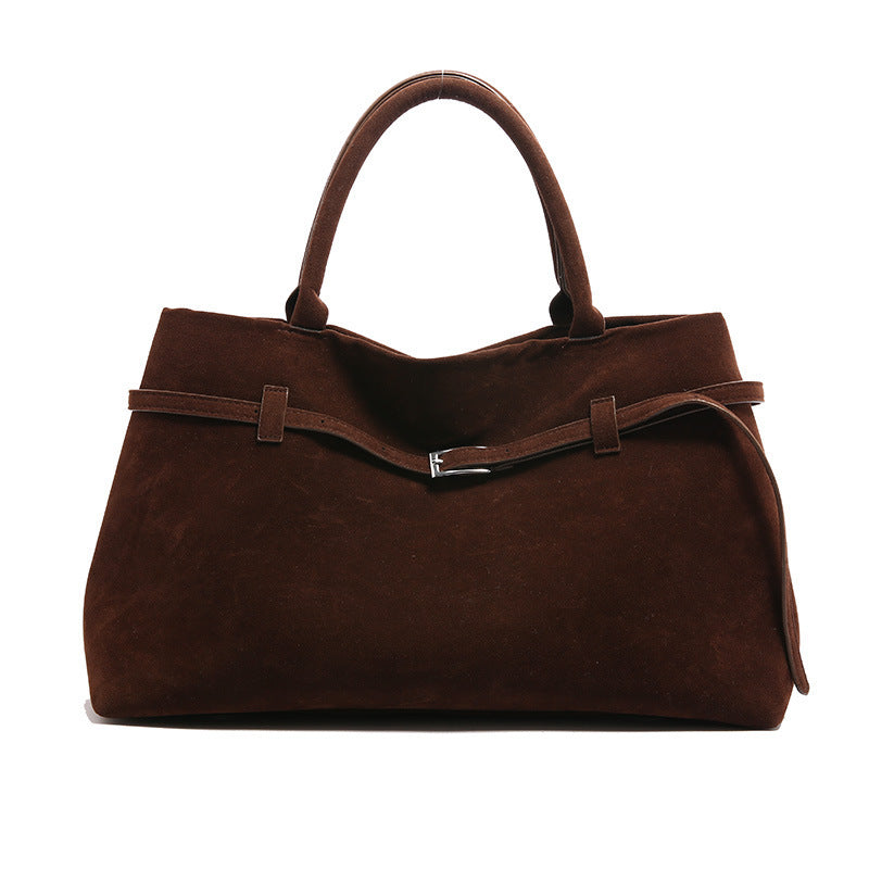 Suede Tote Design Portable Shoulder Bag in Polyester Brown 38x25x16cm - Teleplus suede tote design portable shoulder bag