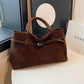 Suede Tote Design Portable Shoulder Bag in Polyester Brown 38x25x16cm - Teleplus suede tote design portable shoulder bag