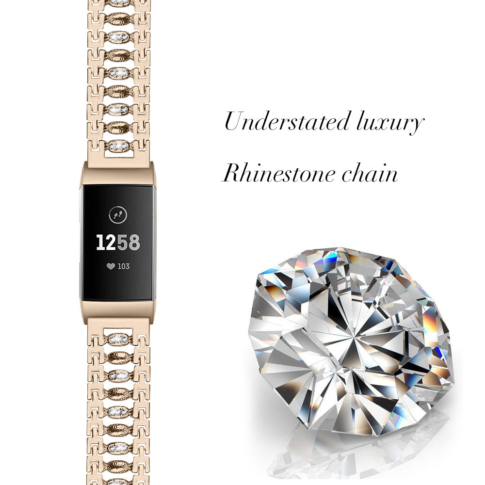 Suitable For Fitbit Charge3 Smart Watch Candy-shaped Metal Diamond-studded Bracelet Strap - fitbit charge3 smart watch
