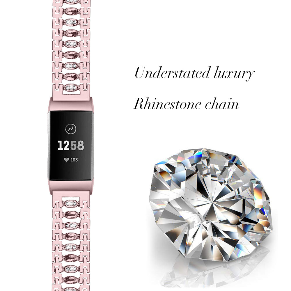 Suitable For Fitbit Charge3 Smart Watch Candy-shaped Metal Diamond-studded Bracelet Strap - fitbit charge3 smart watch
