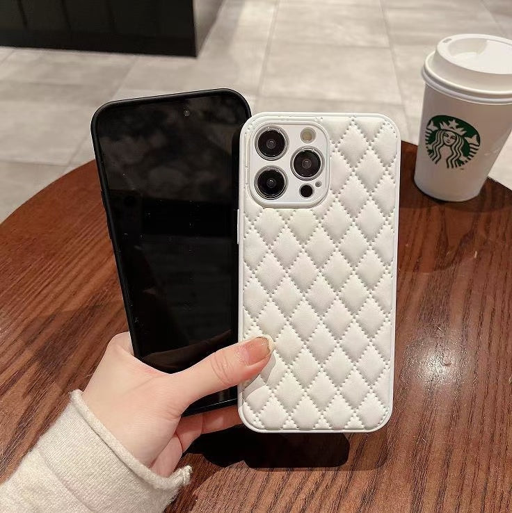 Rhomboid Soft Leather Case for iPhone 14 Pro Max Trendy Protective Cover - Models rhomboid soft leather case