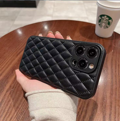 Rhomboid Soft Leather Case for iPhone 14 Pro Max Trendy Protective Cover - Models rhomboid soft leather case
