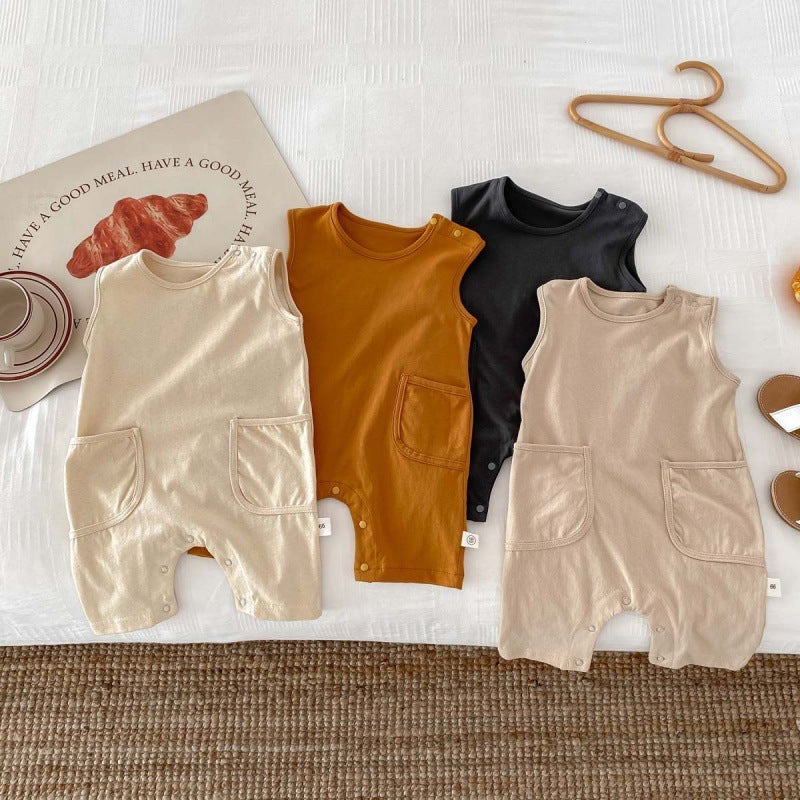 Summer Baby Jumpsuit Nordic Style Male And Female Baby Solid Color Sleeveless Vest - Summer Baby Jumpsuit Nordic Style