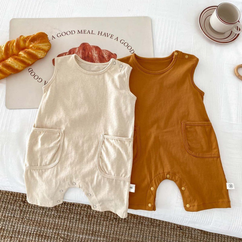 Summer Baby Jumpsuit Nordic Style Male And Female Baby Solid Color Sleeveless Vest - Summer Baby Jumpsuit Nordic Style