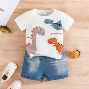Baby Boy Pants Shorts Set in Polyester Knit for United States Market - Roar into Summer with Dino Shirt and Fun united