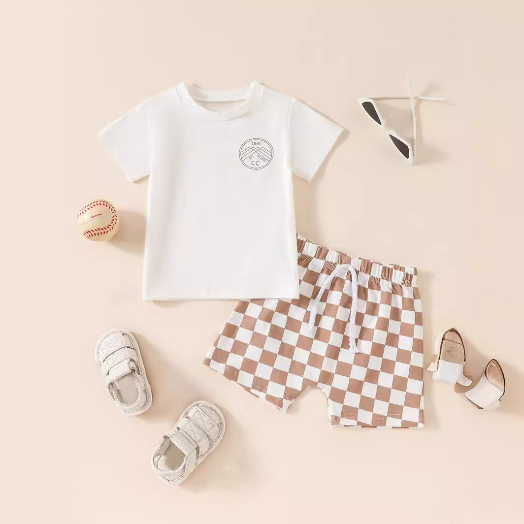 Kids Plaid Shirt and Shorts Gift Box Set in Cotton for US Market - Summer Boys’ Tiny Trendsetters united states chf