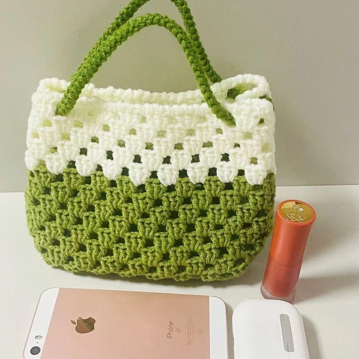 Summer Contrast Color Wool Handbag Hollow for DIY Ornament Accessories - Teleplus summer contrast color wool handbag