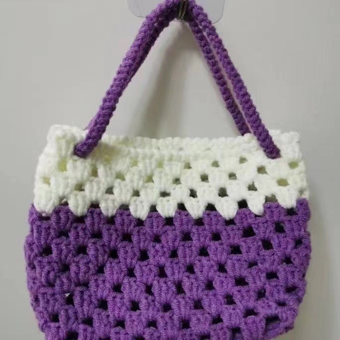 Summer Contrast Color Wool Handbag Hollow for DIY Ornament Accessories - Teleplus summer contrast color wool handbag