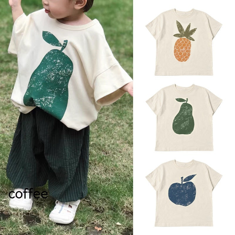 Cute Korean Style Short Sleeve Cotton T-Shirt with Fruit Pattern for Men Women - Fruitastic Fun Tiny Trendsetters