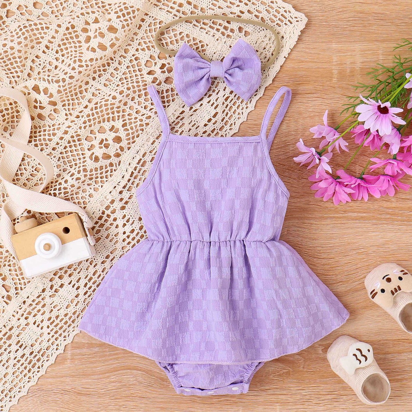 Purple Cotton Triangle Jumpsuit for Women in Various Lengths United States - Summer Babies Who Love Sunshine united