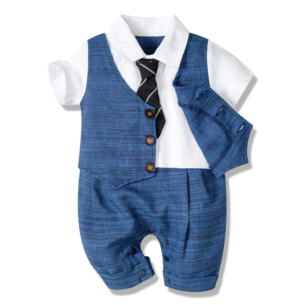 Summer New Baby Boy Jumpsuit Boys Gentleman Baby Children’s Clothing - Tiny Tuxedo for Tots with Short Sleeve Style