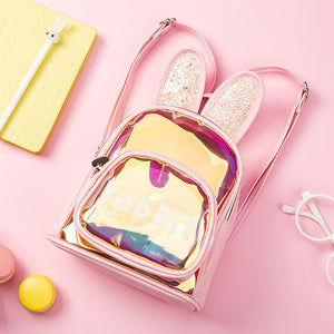 Summer New Spot Kindergarten School Bag Colorful Transparent Laser Cute Cartoon Rabbit Children Backpack - Hopping Into