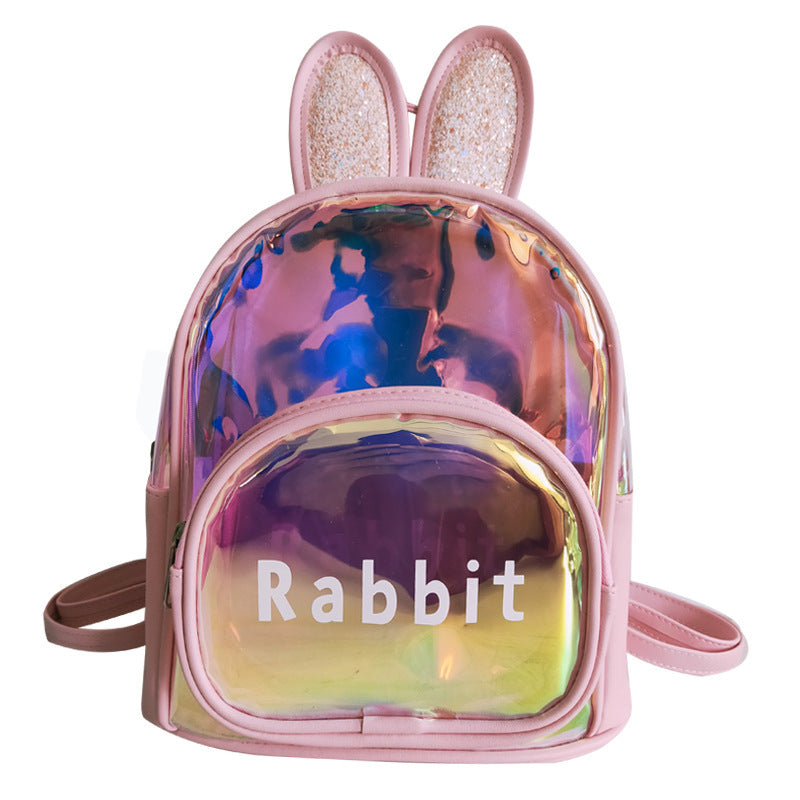 Summer New Spot Kindergarten School Bag Colorful Transparent Laser Cute Cartoon Rabbit Children Backpack - Hopping Into