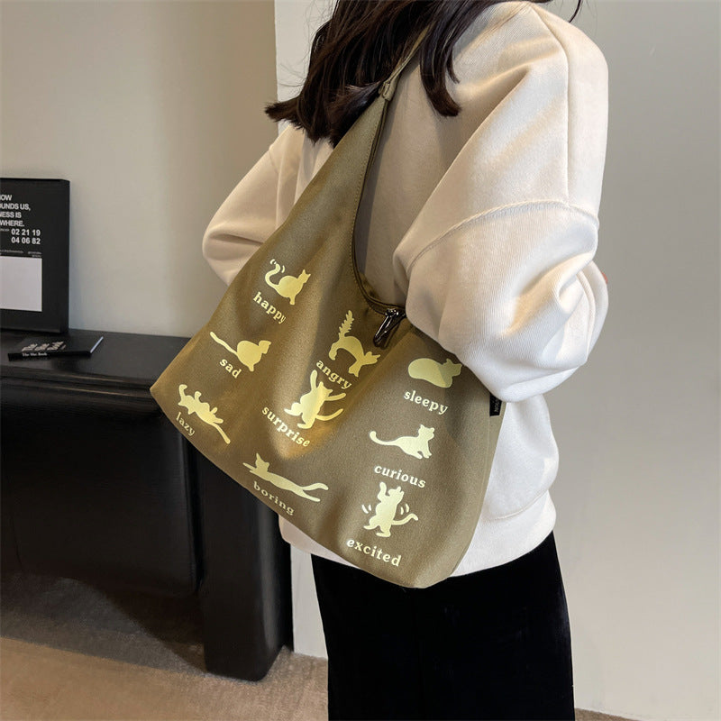 Summer Small Japanese Korean Idler Bag with Polyester Lining and Inner File Pocket - summer small japanese korean idle