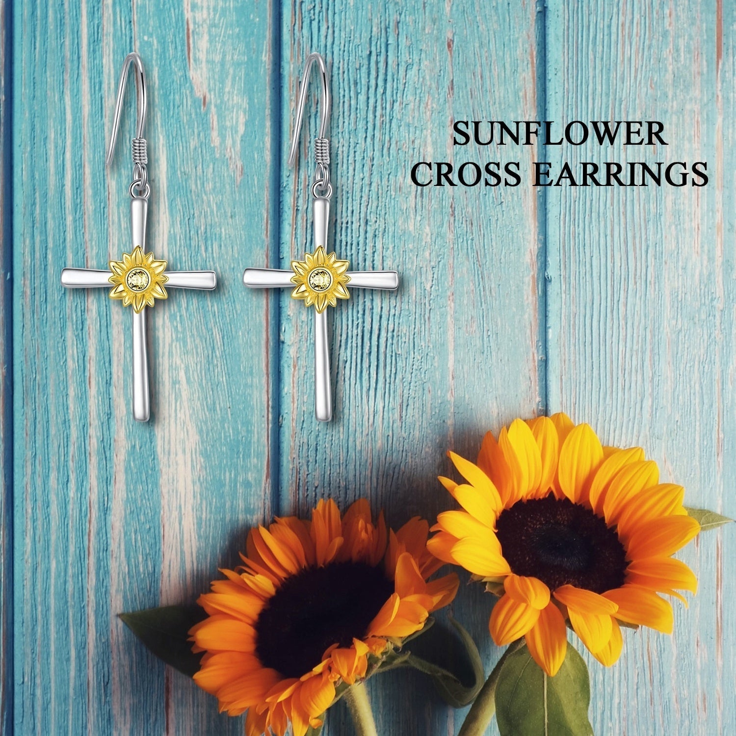 Sunflower Earrings Sterling Silver Cross Dangle Drop Hooks Earrings Sunflower Flower Jewelry Gifts for Women Teens