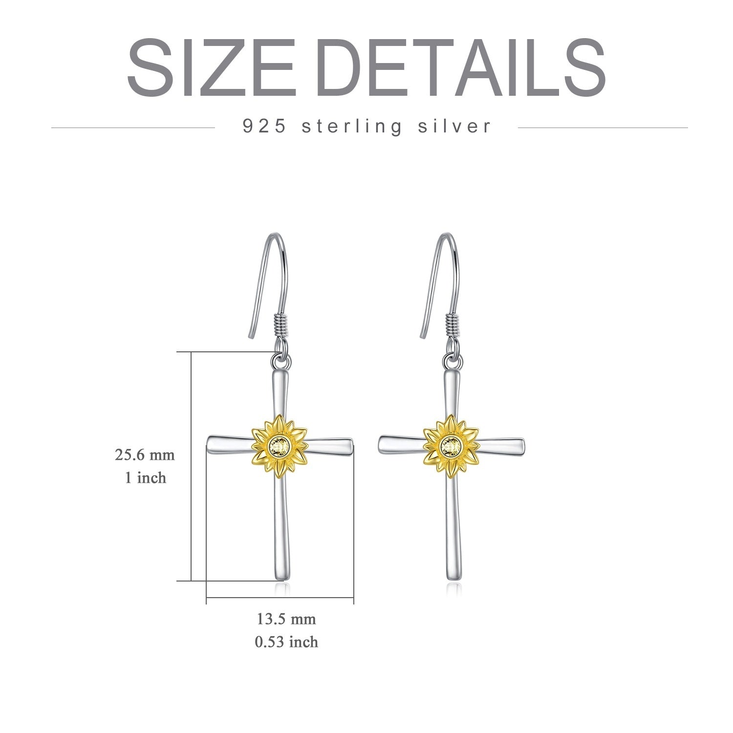 Sunflower Earrings Sterling Silver Cross Dangle Drop Hooks Earrings Sunflower Flower Jewelry Gifts for Women Teens