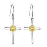 Sunflower Earrings Sterling Silver Cross Dangle Drop Hooks Earrings Sunflower Flower Jewelry Gifts for Women Teens