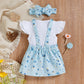 Sunken Stripe Cotton Short-sleeved Flower Suspender Skirt Infant Suit - Flower Power Skirt for Tiny Stylish Cuties