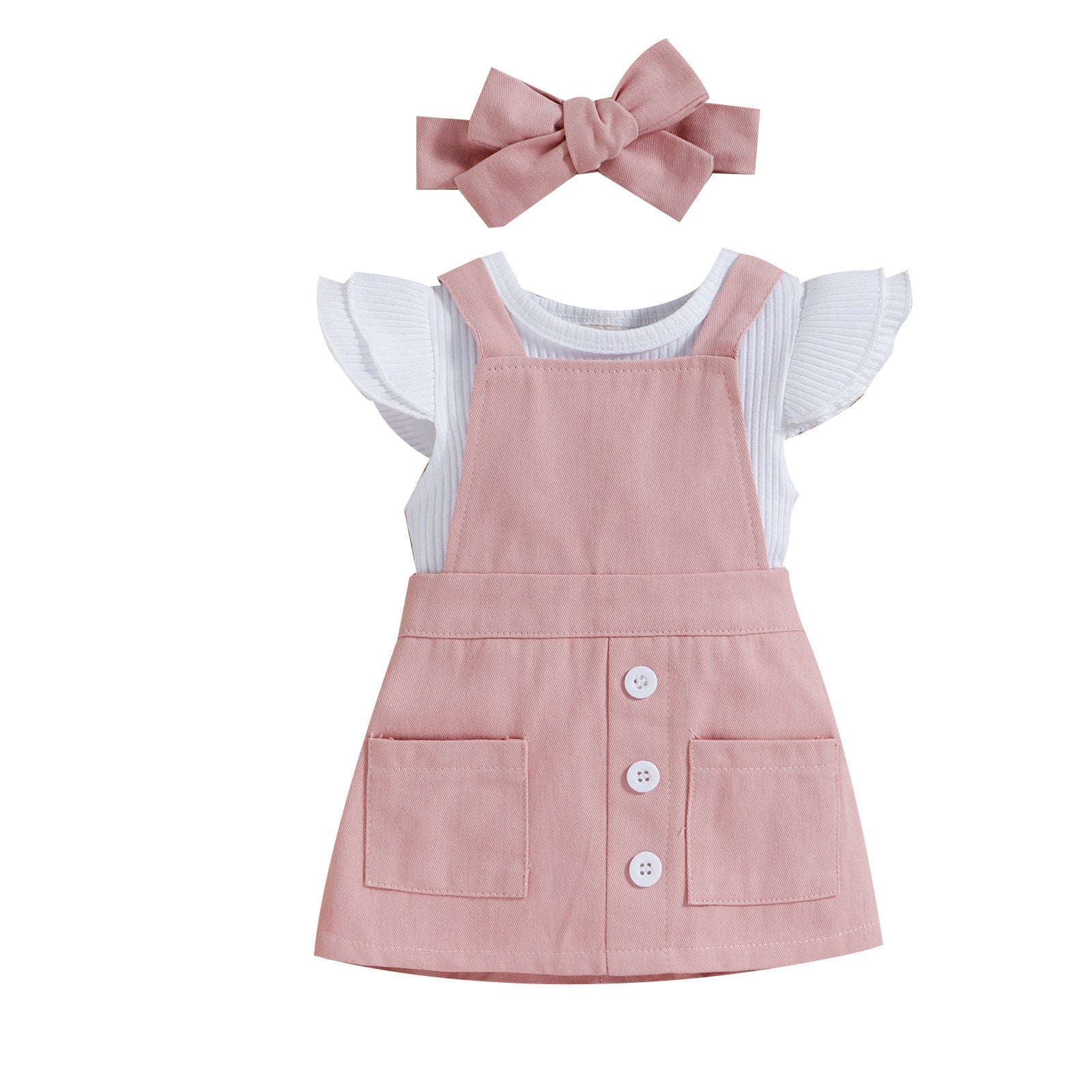 Sunken Stripe Cotton Short-sleeved Flower Suspender Skirt Infant Suit - Flower Power Skirt for Tiny Stylish Cuties