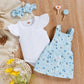 Sunken Stripe Cotton Short-sleeved Flower Suspender Skirt Infant Suit - Flower Power Skirt for Tiny Stylish Cuties