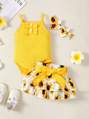 Yellow Cotton Baby Girl Suit for 3-24 Months in United States Sizes - Sunkissed Style Tots with Bowknot Bliss united