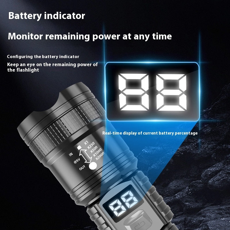 Super Bright 5W Digital Display Flashlight with Zoom Power and Overcharge Protection - flashlight zoom power display