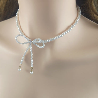 Super Fairy Bow Pearl Necklace - Super Fairy Bow Pearl Necklace in Titanium Steel Chain