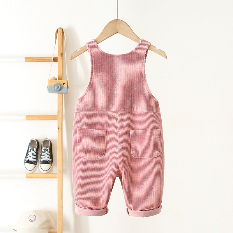 Suspender Pants Boys And Girls Corduroy Love Embroidered Jumpsuit - Suspender Pants for Kids in Trendy Corduroy Style