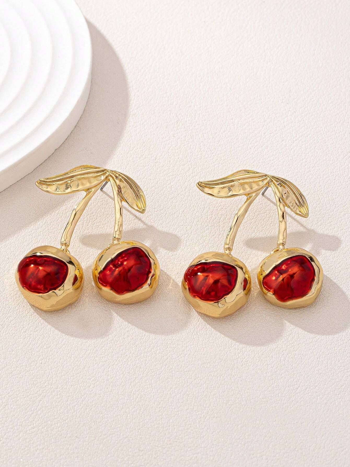 Sweet Cherry Pendant Earrings Stud Golden Fruit - Sweet Cherry Earrings for a Fruity Fashion Fix