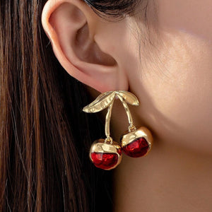 Sweet Cherry Pendant Earrings Stud Golden Fruit - Sweet Cherry Earrings for a Fruity Fashion Fix