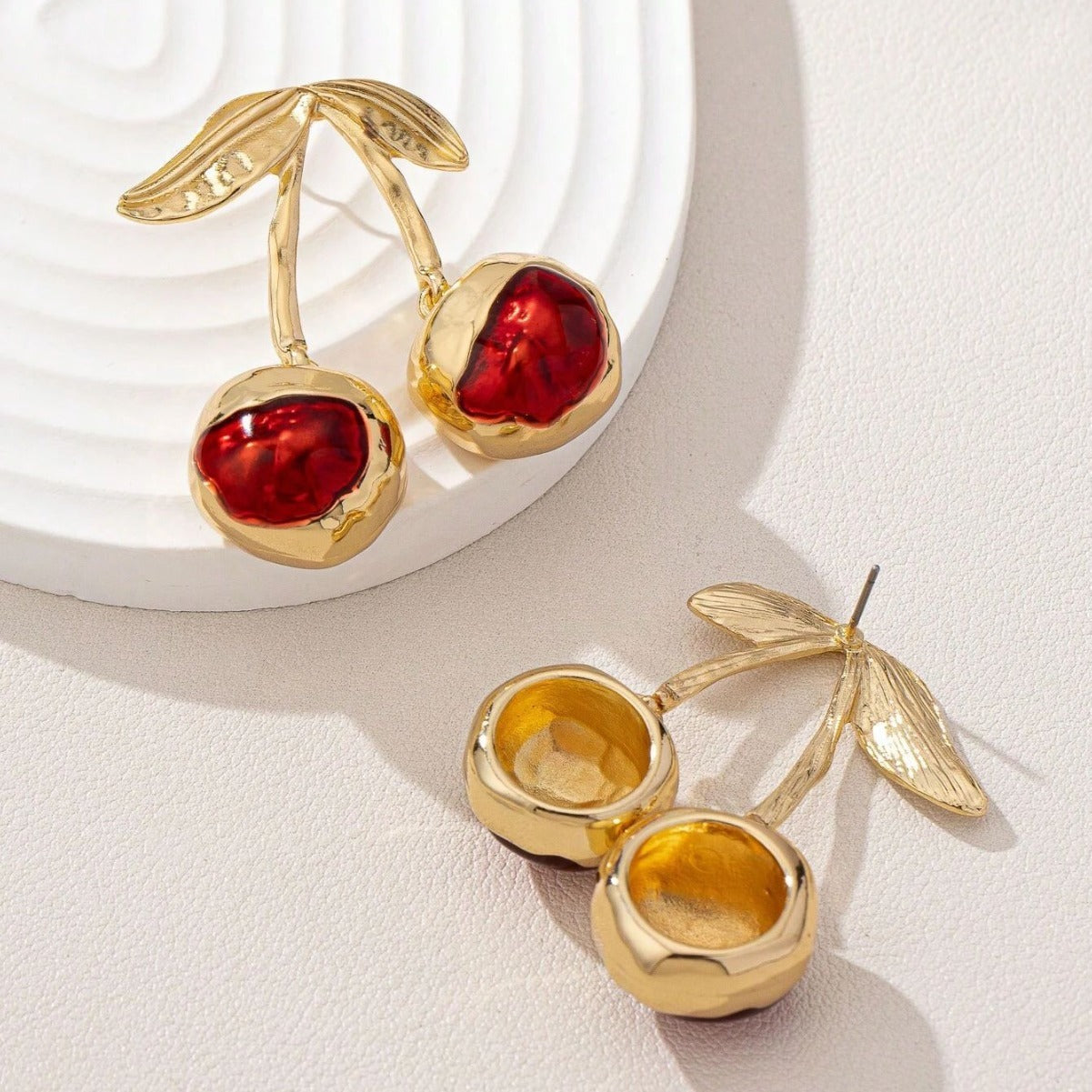 Sweet Cherry Pendant Earrings Stud Golden Fruit - Sweet Cherry Earrings for a Fruity Fashion Fix