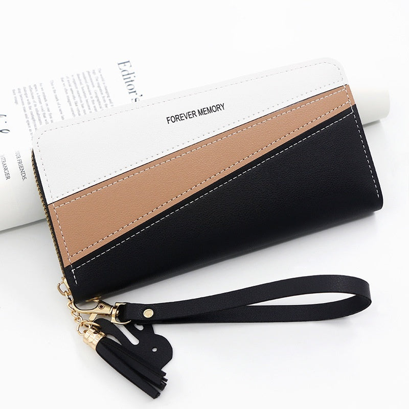 Synthetic Leather Card Holder Coin Purse with Contrast Colors in Medium Length - R8901-11 Fashionably Funny coin purse