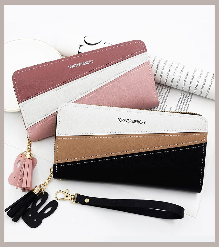 Synthetic Leather Card Holder Coin Purse with Contrast Colors in Medium Length - R8901-11 Fashionably Funny coin purse