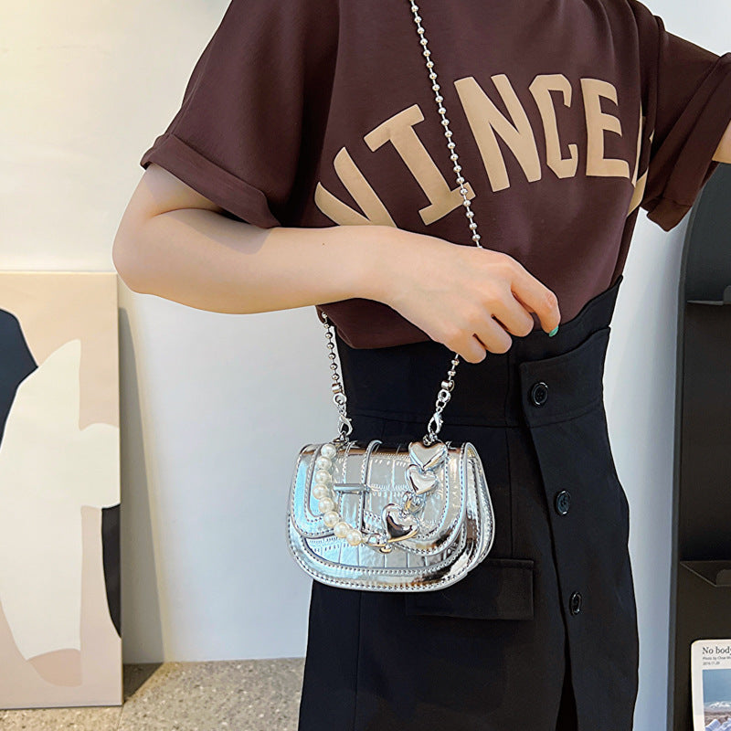 Synthetic Leather Laser Pearl Tote with Multiple Color Options for Daily - Teleplus Use laser pearl tote saddle girl