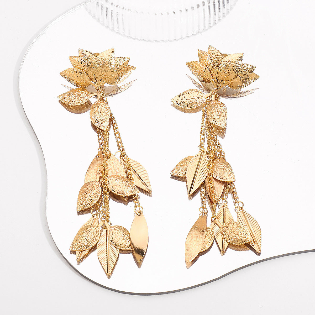 Tassel Metal Lotus Exaggerated Earrings - Tassel Metal Lotus Earrings for Dramatic Ears