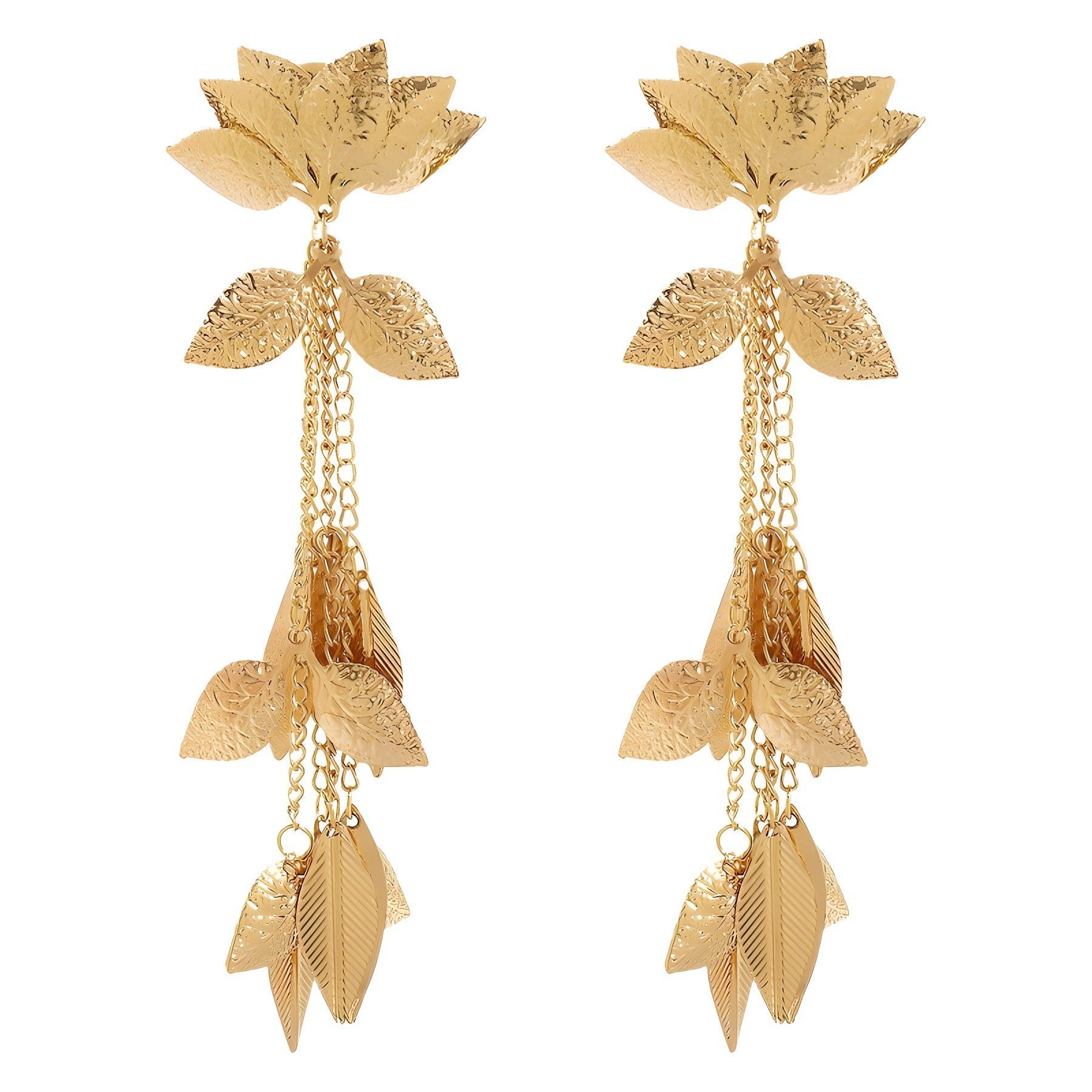 Tassel Metal Lotus Exaggerated Earrings - Tassel Metal Lotus Earrings for Dramatic Ears