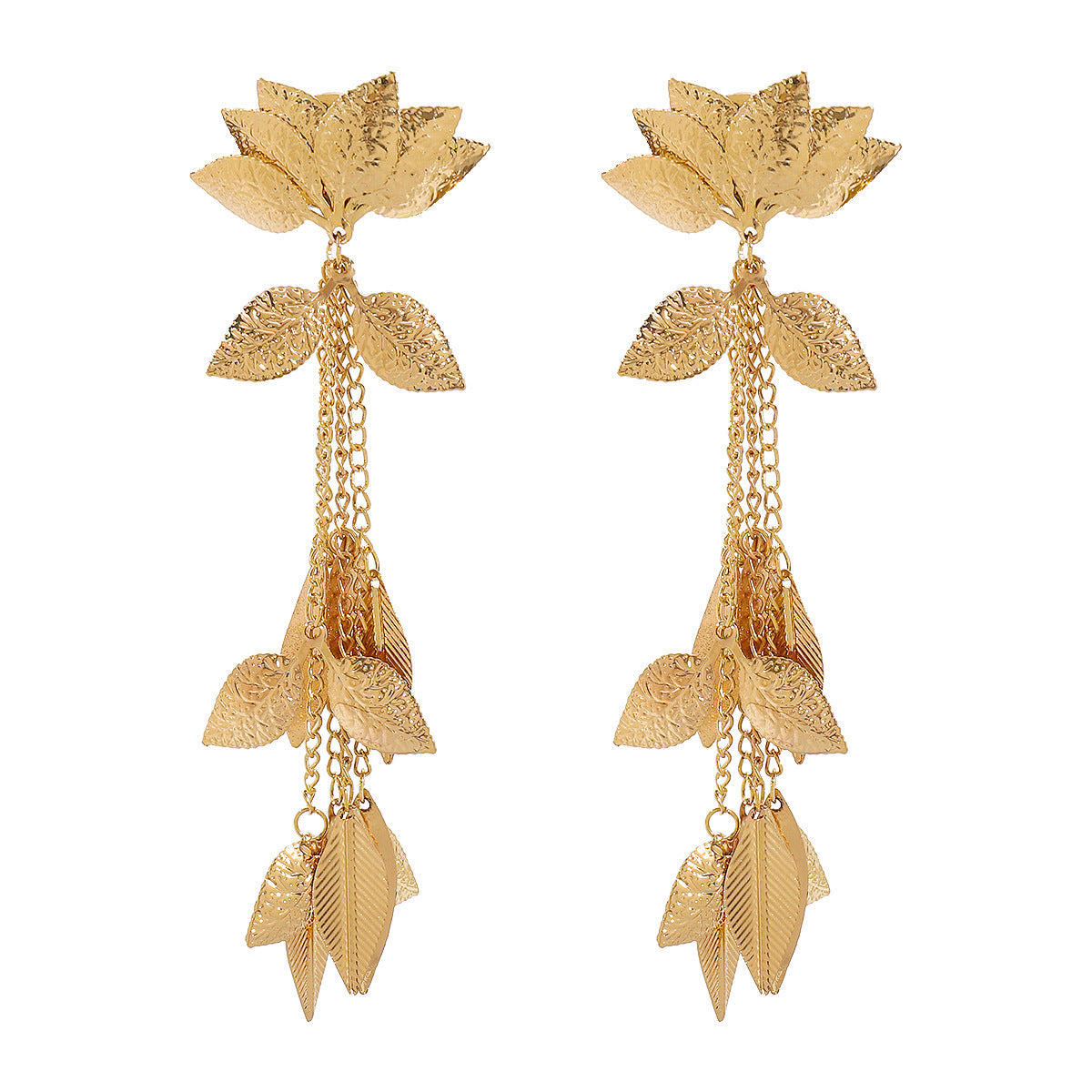 Tassel Metal Lotus Exaggerated Earrings - Tassel Metal Lotus Earrings for Dramatic Ears