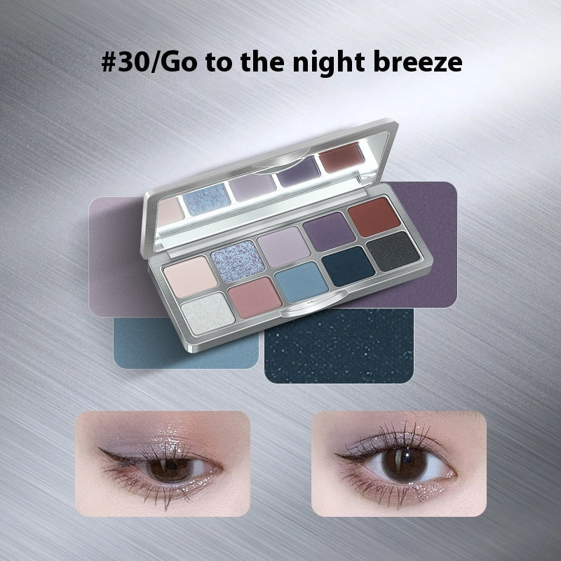 Ten Color Eyeshadow Palette with Glittering Blue and Matte Finish for Any Look - Teleplus ten color eyeshadow