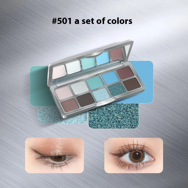 Ten Color Eyeshadow Palette with Glittering Blue and Matte Finish for Any Look - Teleplus ten color eyeshadow