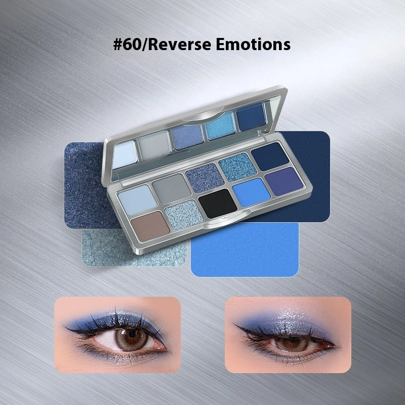 Ten Color Eyeshadow Palette with Glittering Blue and Matte Finish for Any Look - Teleplus ten color eyeshadow
