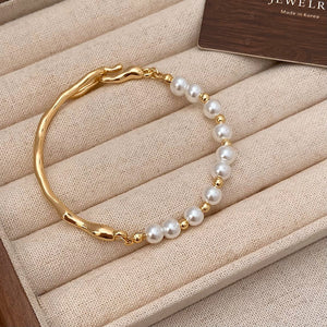 Electroplated Gold and Silver Texture Pearl Bracelets for Women - Bracelet with Bright Beaded texture pearl bracelet